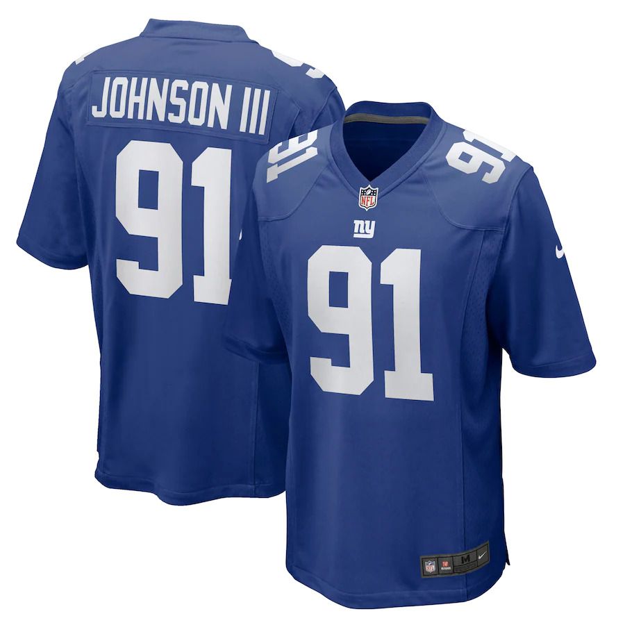 Men New York Giants 91 Raymond Johnson III Nike Royal Game NFL Jersey